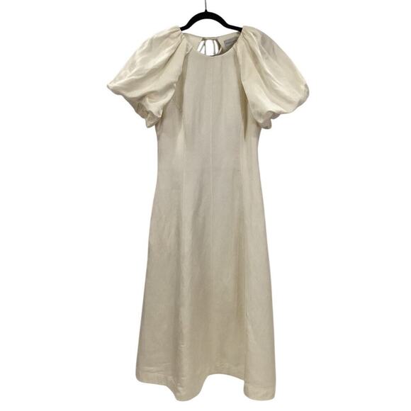 Rebecca Vallance Aimee Open Back Sateen Midi Dress In Ivory Size 8 - Picture 2 of 16